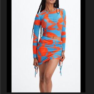 Fabletics Marie mesh top and ruched adjustable poolside mini skirt set small EUC